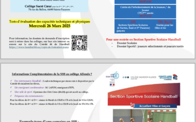 Annonce de recrutement au sein de la Section Sportive Scolaire Handball